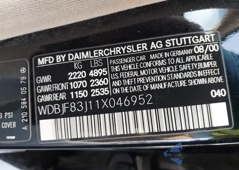 2001 Mercedes-Benz E 430 4M z USA, uszkodzony, nr VIN WDBJF83J11X046952